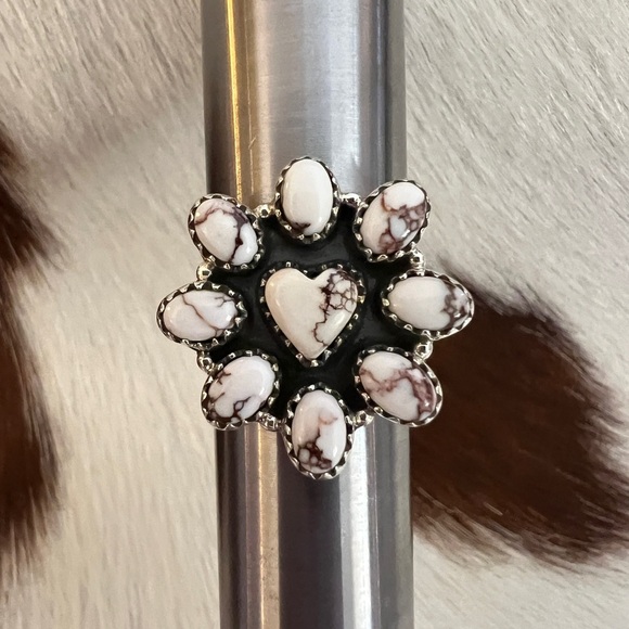 ❤️ Wild Horse Jasper Navajo Cluster Ring w Heart Center Adjustable Ring 9.1 Gm - Picture 7 of 14